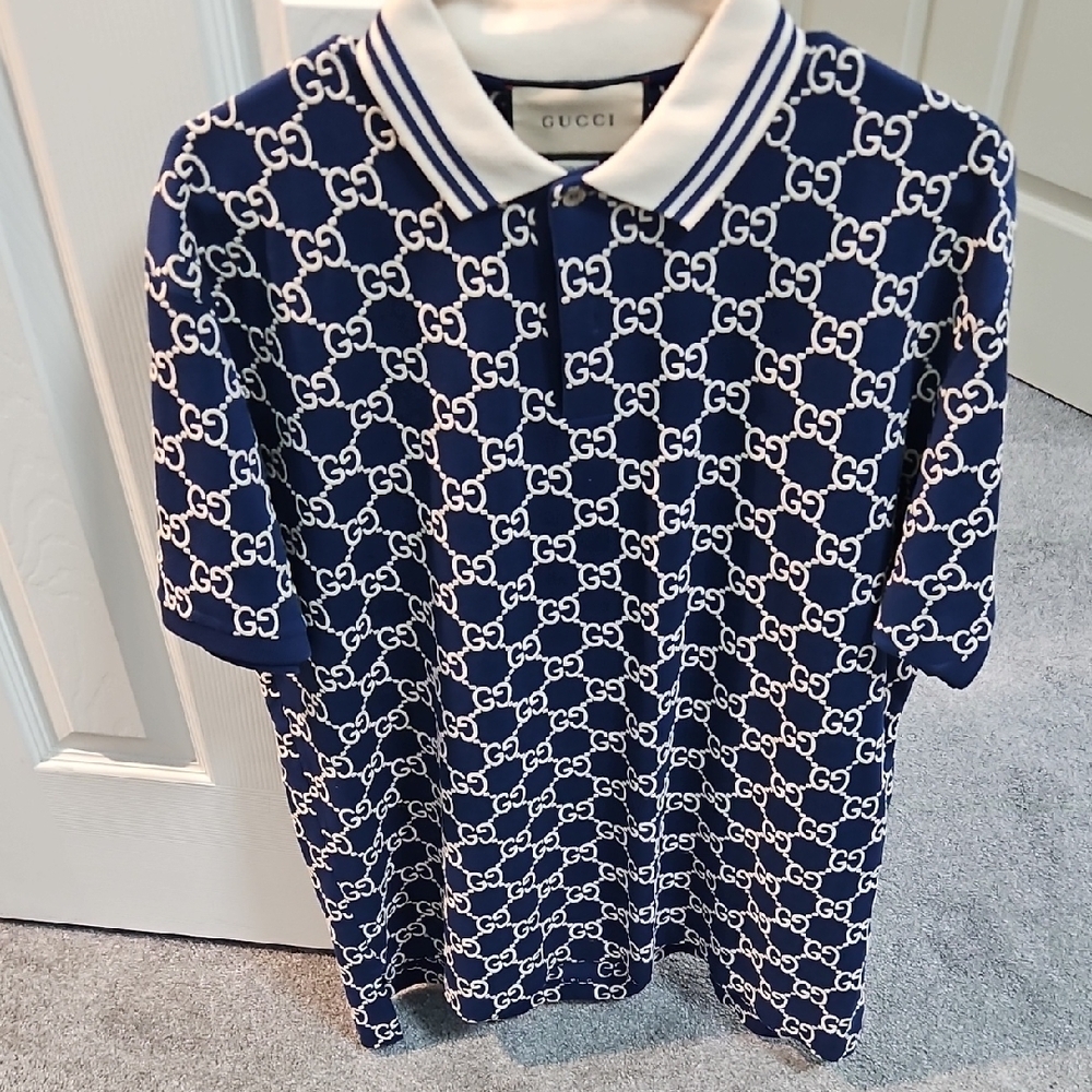 Gucci Navy and White Logo Polo